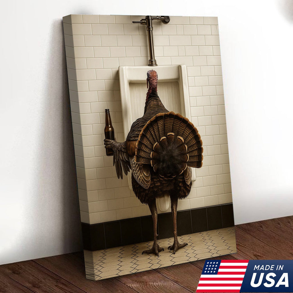 Hilarious Turkey Canvas Wall Art – Funny Bathroom Humor Decor – Rustic Hunting Cabin Gag Gift