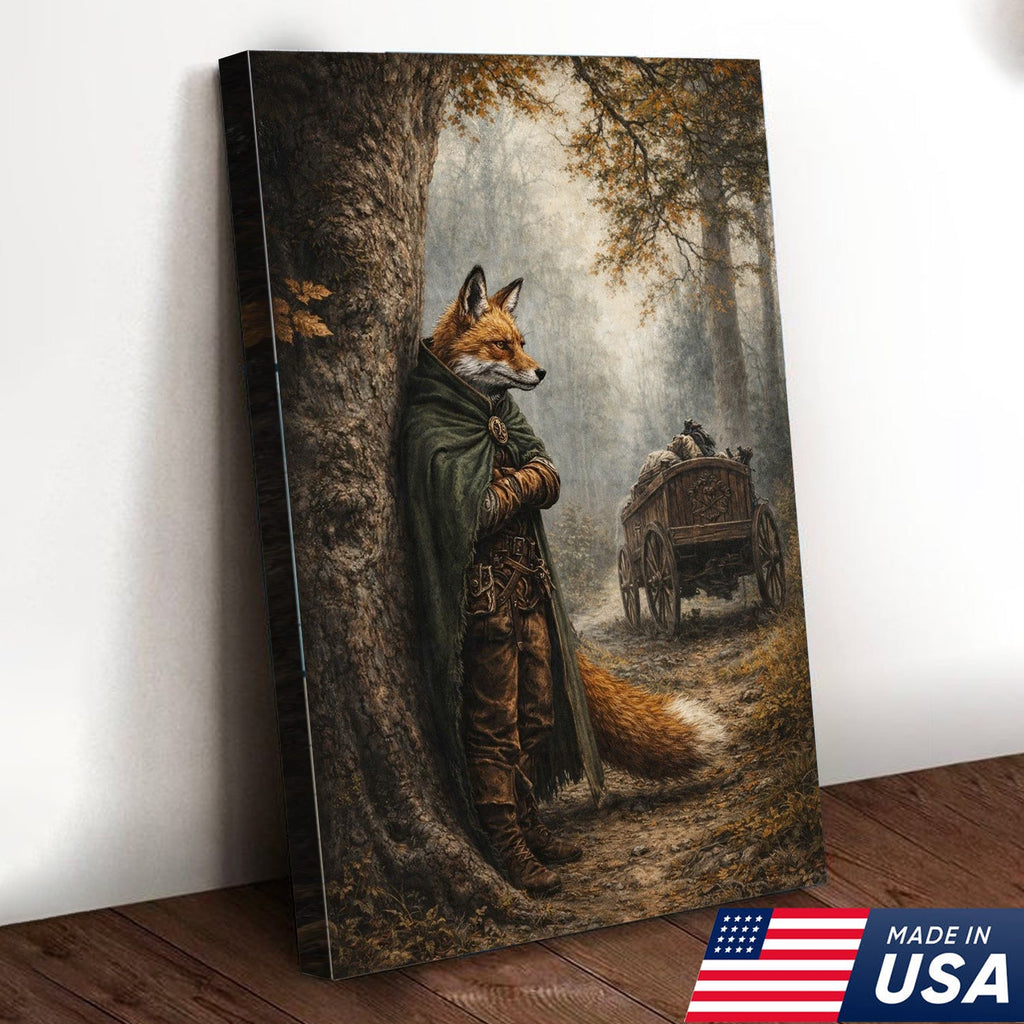 Forest Ranger Fox Canvas Wall Art, Woodland Adventure Fox Illustration