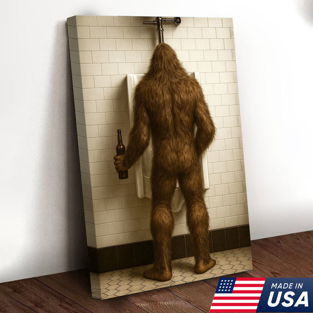 Bigfoot Funny Canvas Wall Art – Hilarious Bathroom Humor Decor – Rustic Cabin Gag Gift