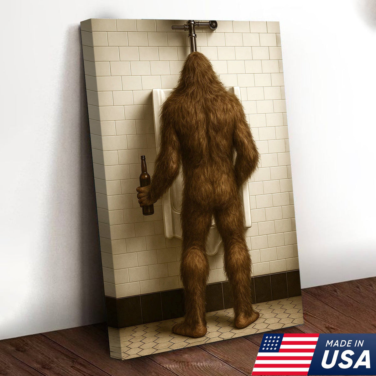 Bigfoot Funny Canvas Wall Art – Hilarious Bathroom Humor Decor – Rustic Cabin Gag Gift
