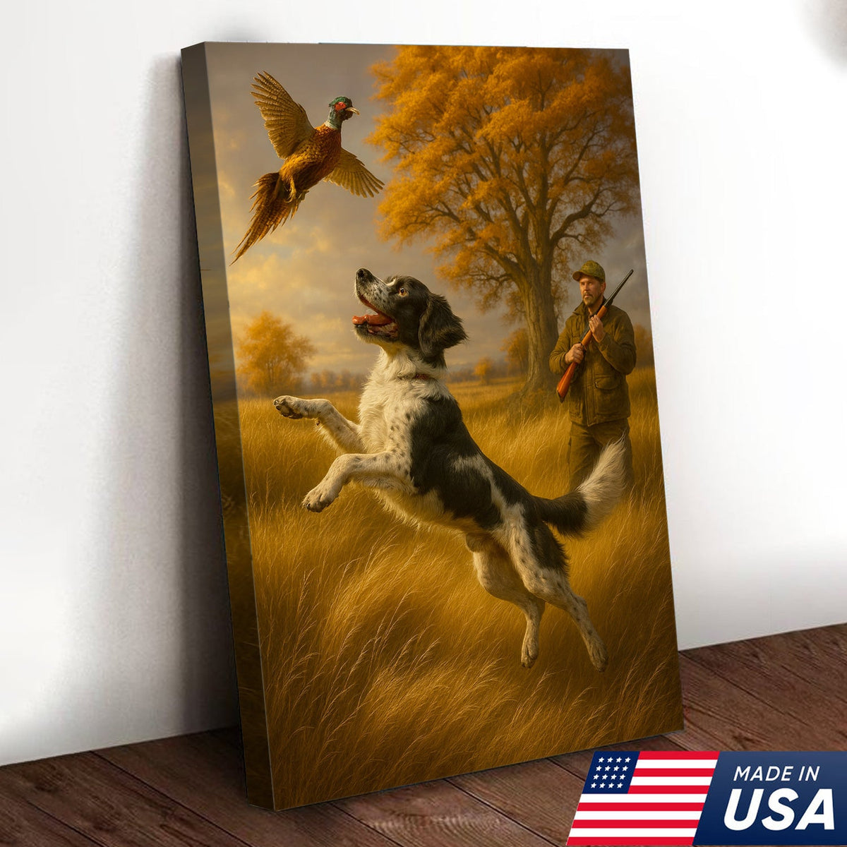 Hunting Dog & Pheasant Wall Art Canvas  – Bird Dog Canvas Print for Hunters & Cabin Decor
