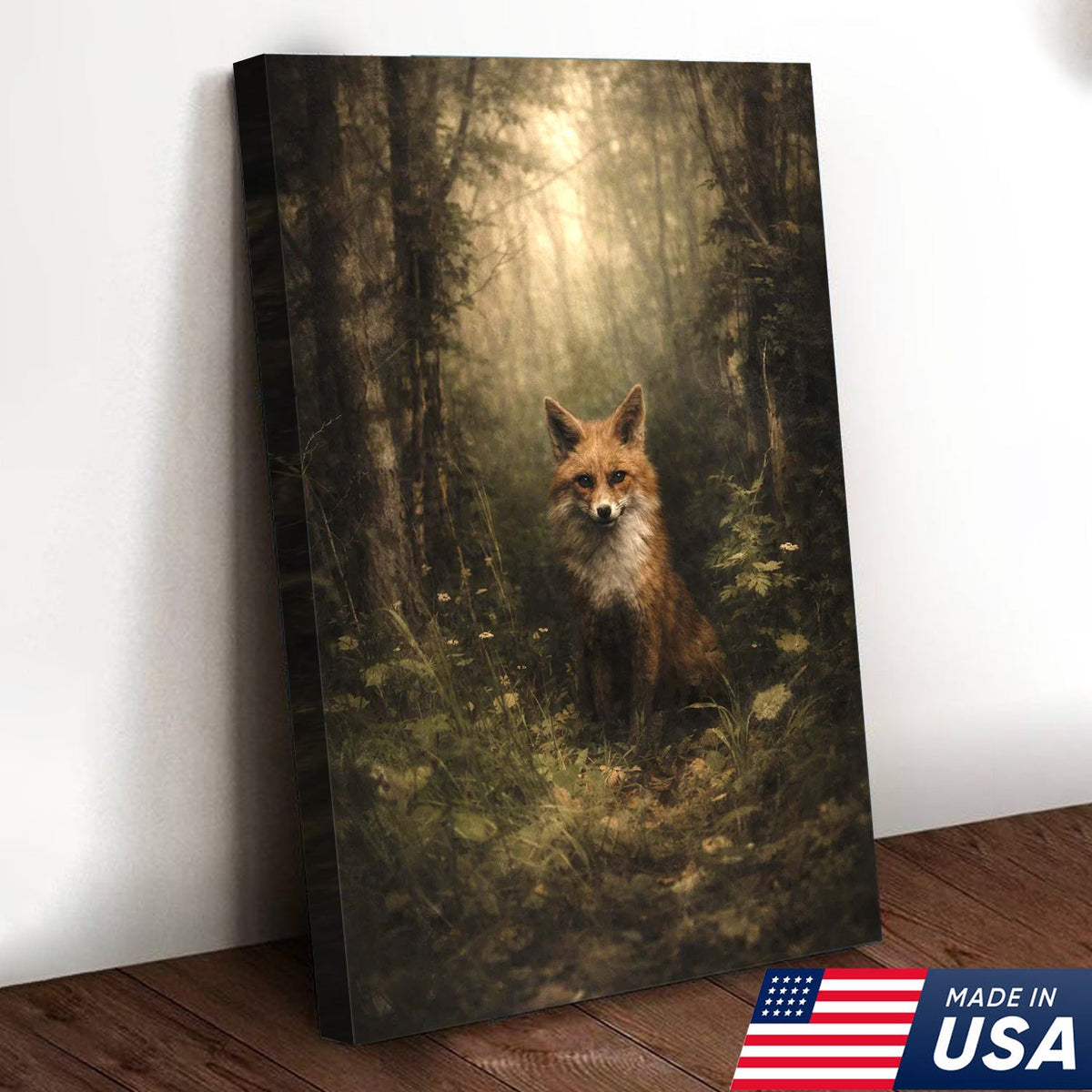 Enchanted Forest Fox Canvas Wall Art, Mystical Woodland Animal Portrait