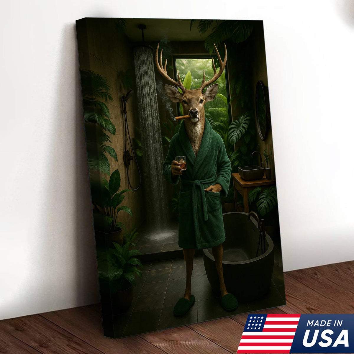 Gentleman Buck Canvas Wall Art – Sophisticated Deer Lodge Decor – Rustic Cabin Hunting Vibe