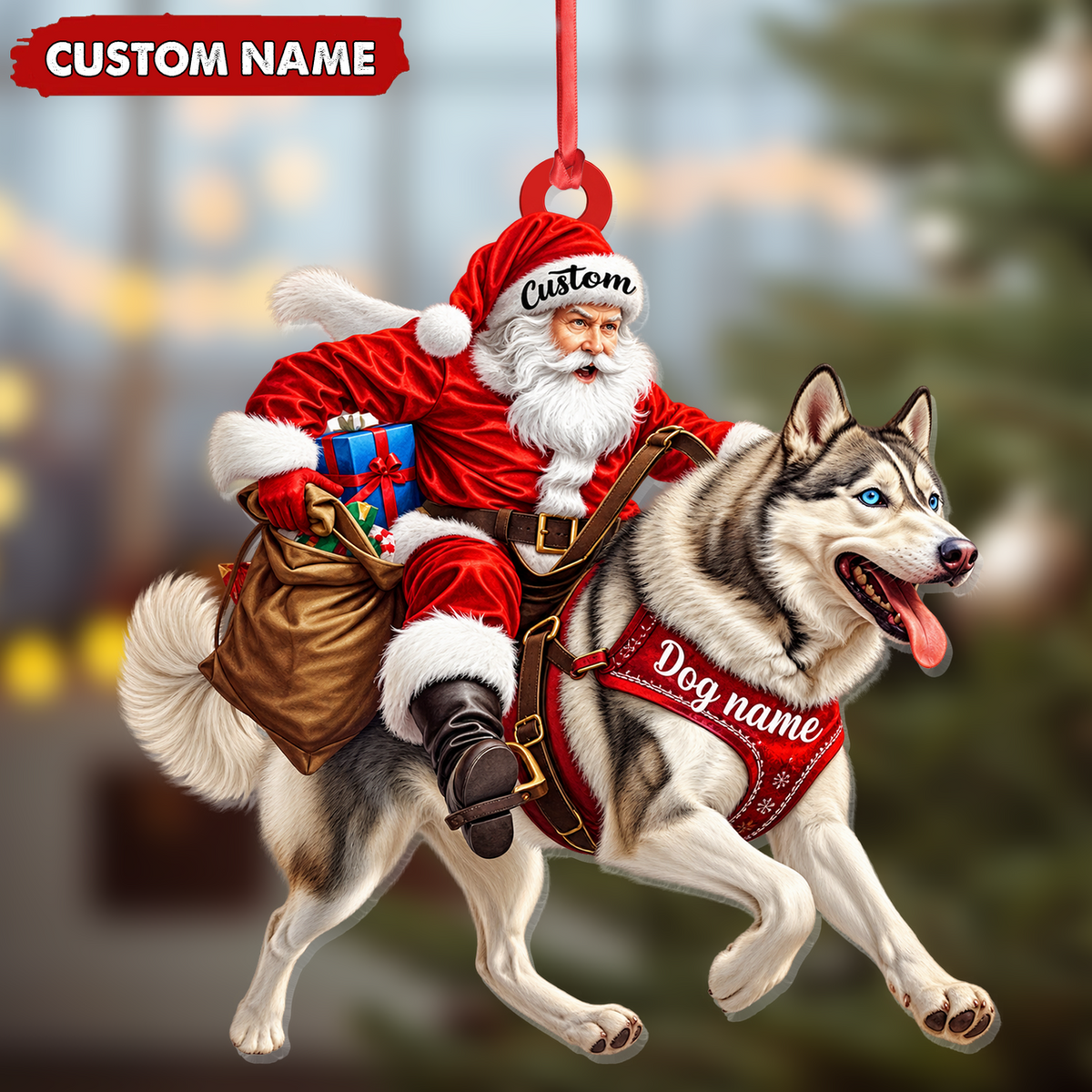 Personalized Santa Husky Christmas Ornament Custom Dog Name Holiday Keepsake