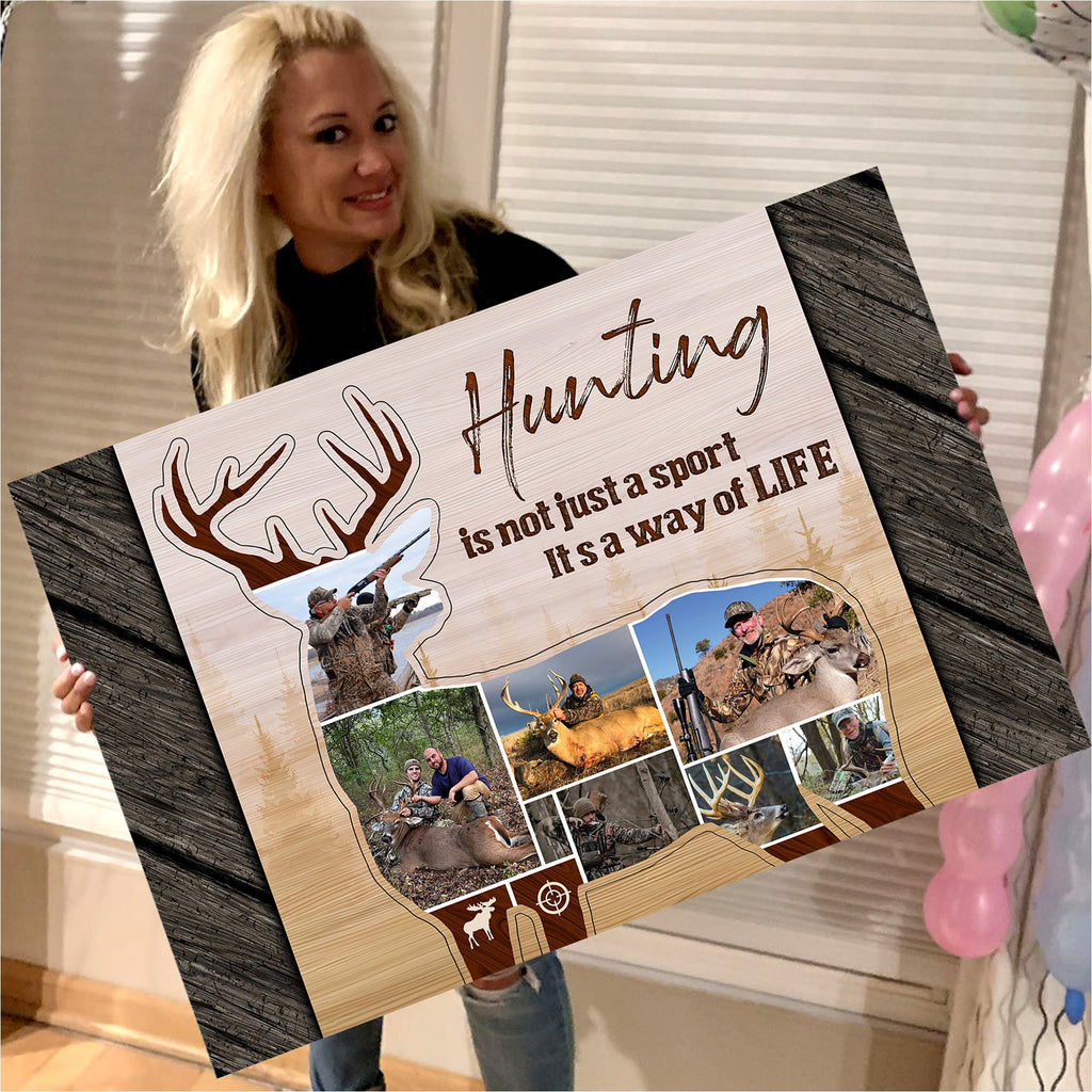 Custom Hunting Photo Collage Sign Canvas - Deer Silhouette Wall Art, Hunter Gift for Men