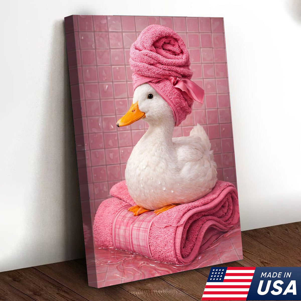 Funny Duck Bathroom Canvas Wall Art – Duck Spa Painting With Towel