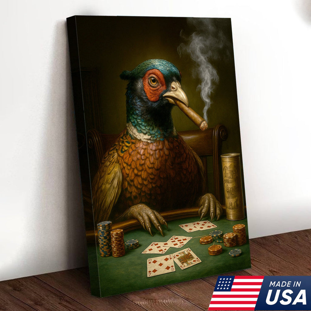The Poker Pheansant Wall Art Canvas – Funny Smoking Pheasant Wall Art for Men