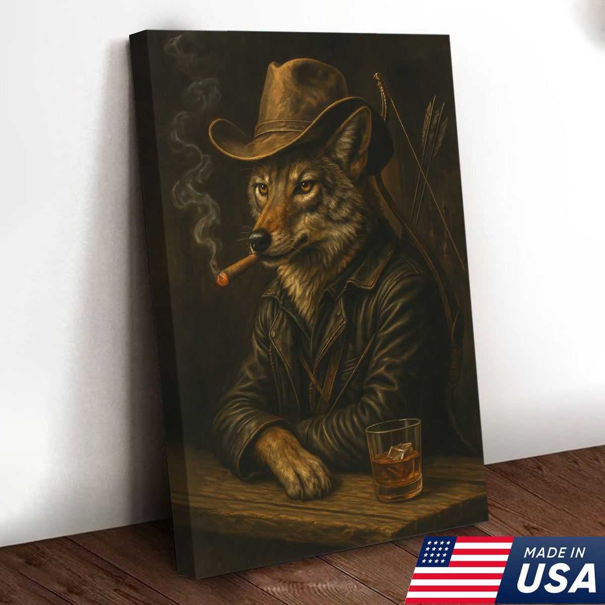Coyote Cowboy Bar & Whiskey Canvas – Great Hunting Gift for Hunters & Rustic Western Decor