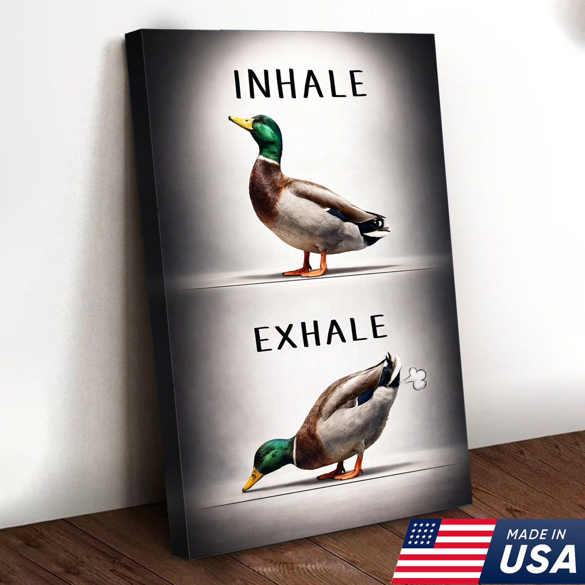 Inhale Exhale Duck Canvas Print – Funny Bathroom Wall Art – Duck Meme Decor