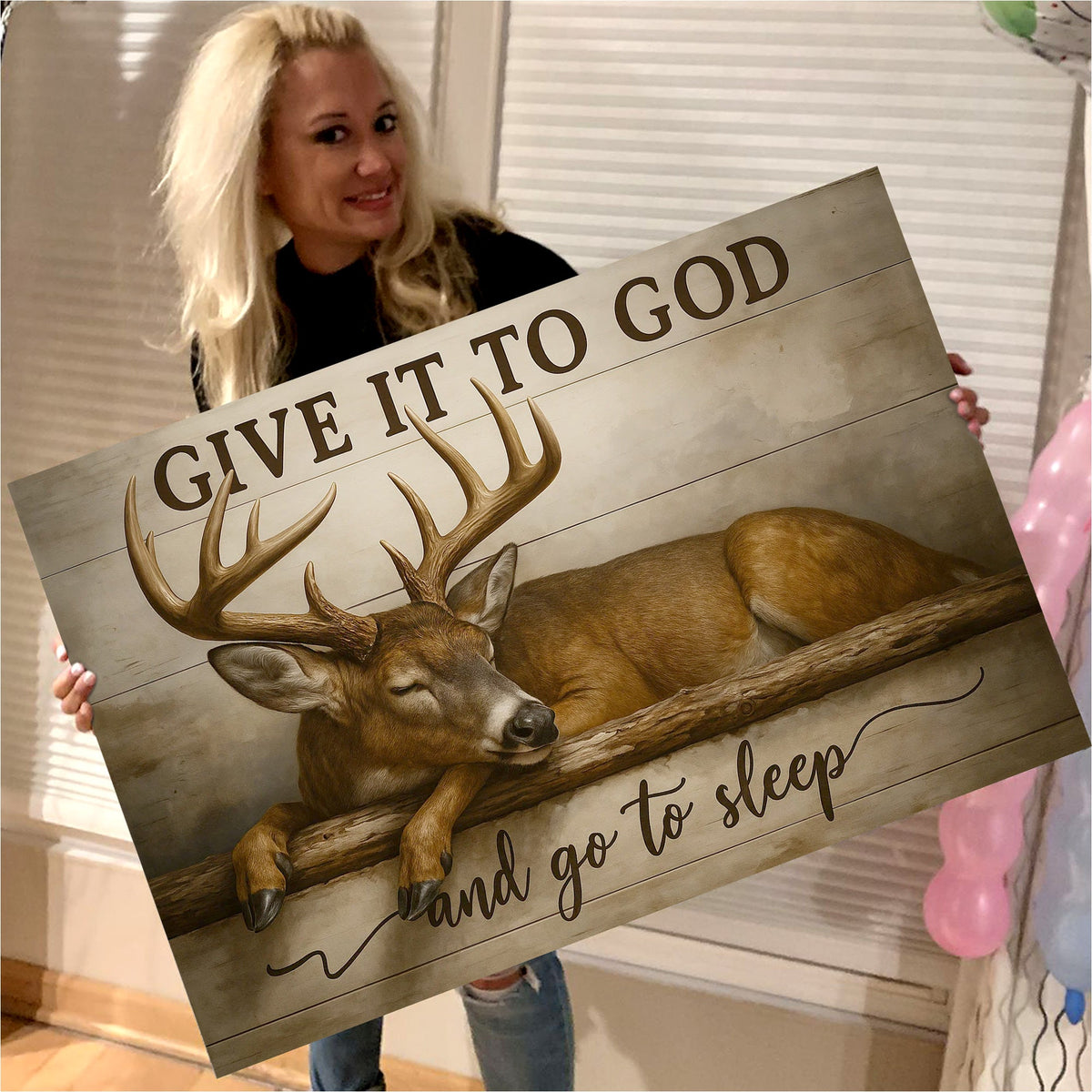Faith Deer Canvas Art – Peaceful Sleeping Buck with Inspirational Quote