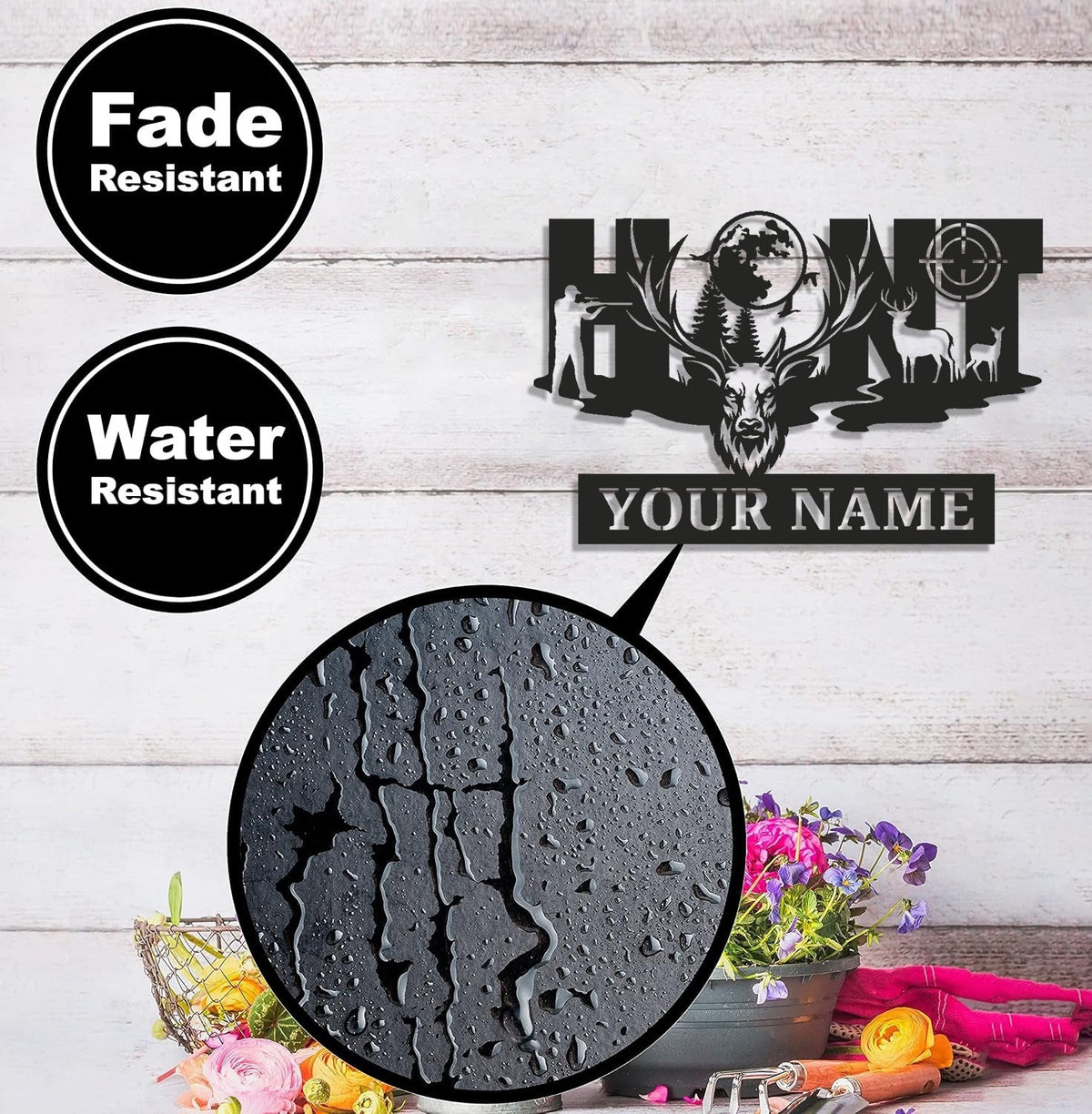 Personalized Deer Hunter Metal Sign WITH LED/WITHOUT LED, Custom Name Hunting Light
