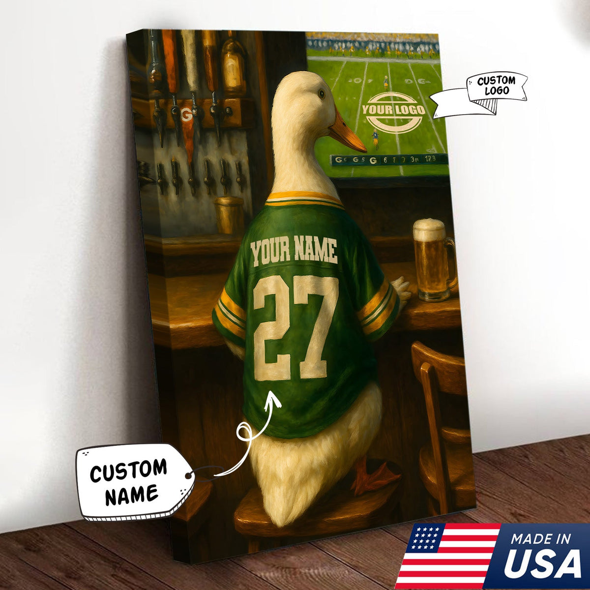 Custom Duck Football Canvas Wall Art – Personalized Duck Watching Sports Drinking Funny Sports Bar Decor