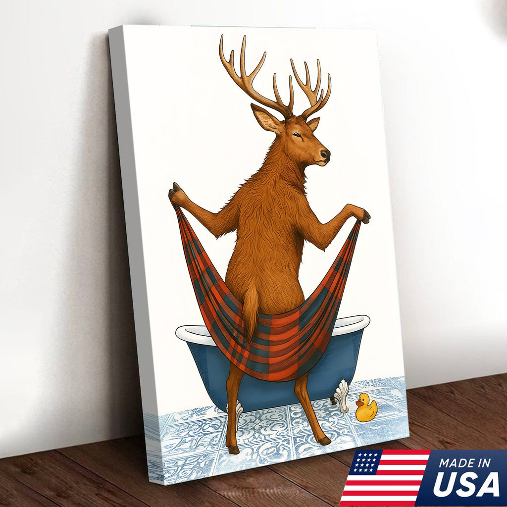 Funny Deer Bathroom Canvas Art – Unique Gift for Hunters, Rustic Cabin & Wildlife Lovers