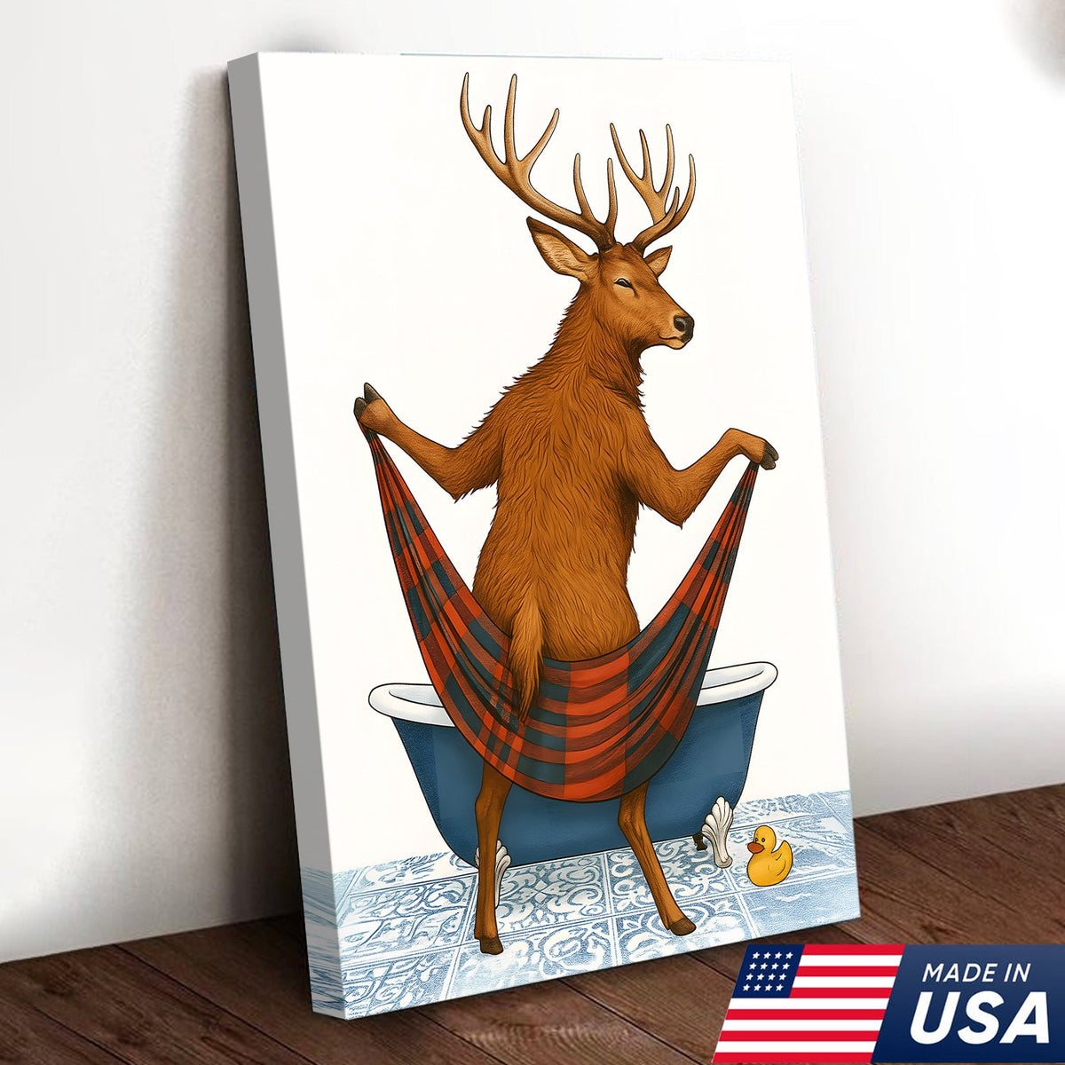 Funny Deer Bathroom Canvas Art – Unique Gift for Hunters, Rustic Cabin & Wildlife Lovers