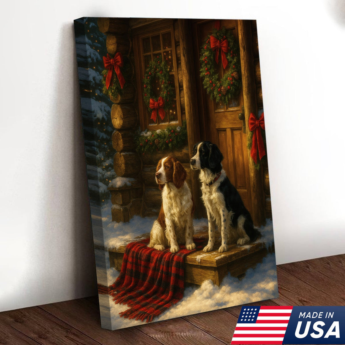 Christmas Dogs Canvas Wall Art, Winter Cabin Decor, Holiday Dog Print