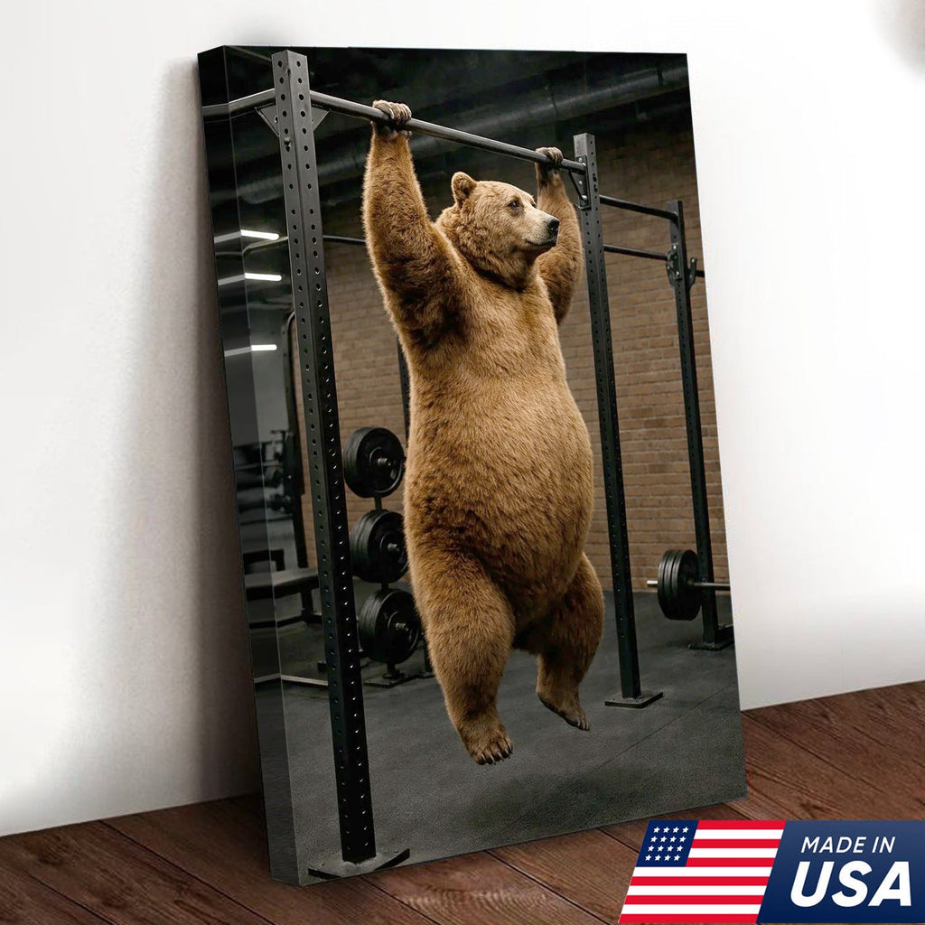 Strong Bear Gym Canvas Wall Art – Realistic Animal Workout Print