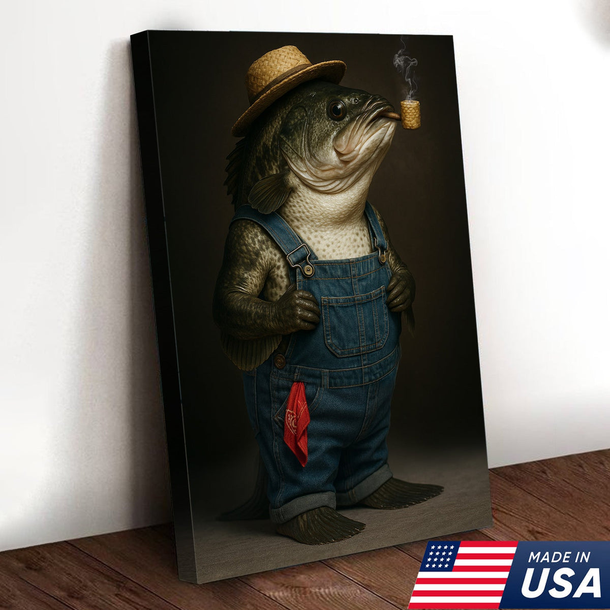 Funny Fisherman Bass Canvas, Rustic Fishing Wall Art, Humorous Country Fish Lover Decor