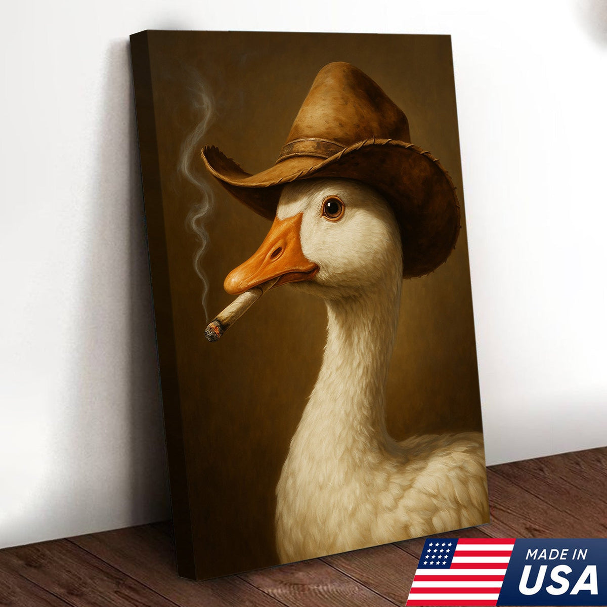 Cowboy Duck Canvas Wall Art – Funny Rustic Decor for Hunters & Man Cave