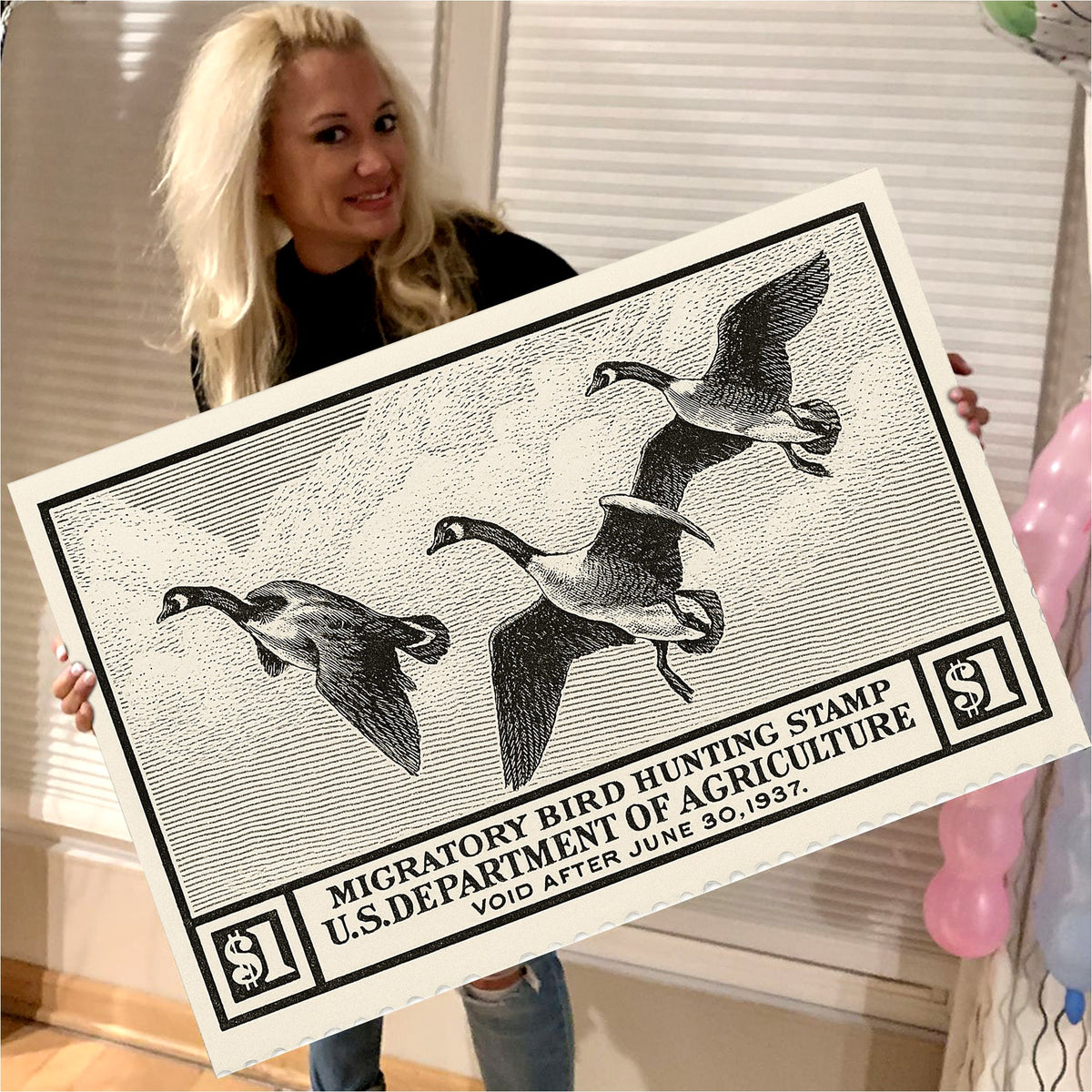 Vintage Migratory Goose Hunting Stamp Wall Art – Retro Duck Print Canvas for Hunters & Cabin Decor