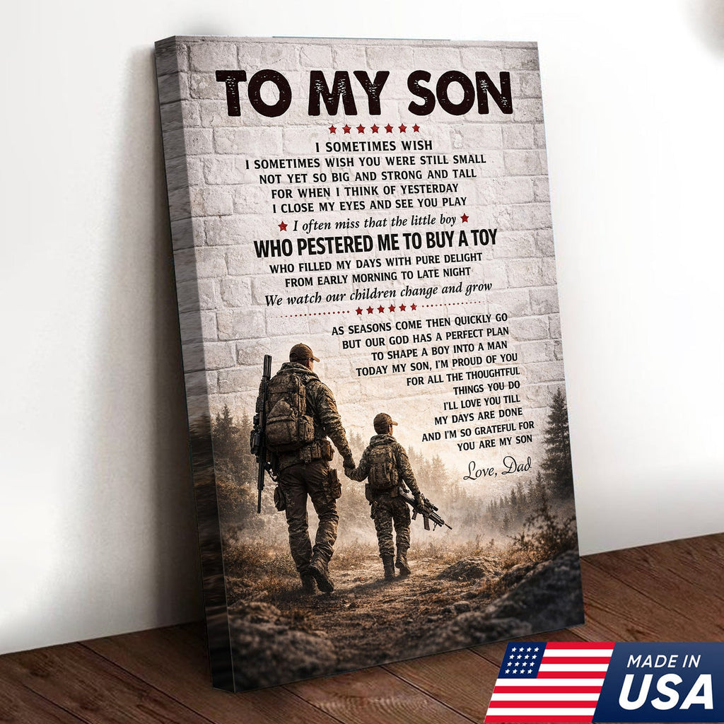 Personalized To My Son Canvas Print Dad to Son Gift Hunting Military Wall Art Decor