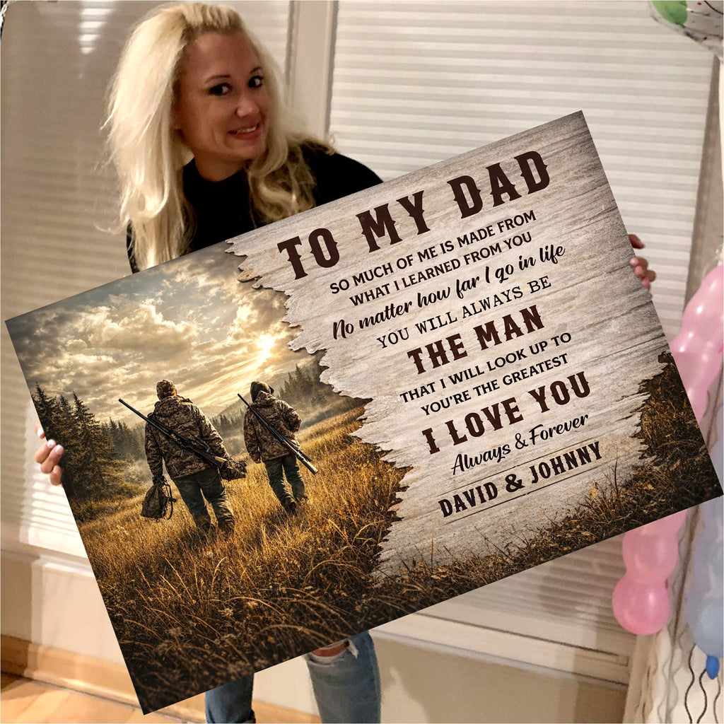 To My Dad Hunting Canvas Print, Personalized Dad Hunter Canvas Decor