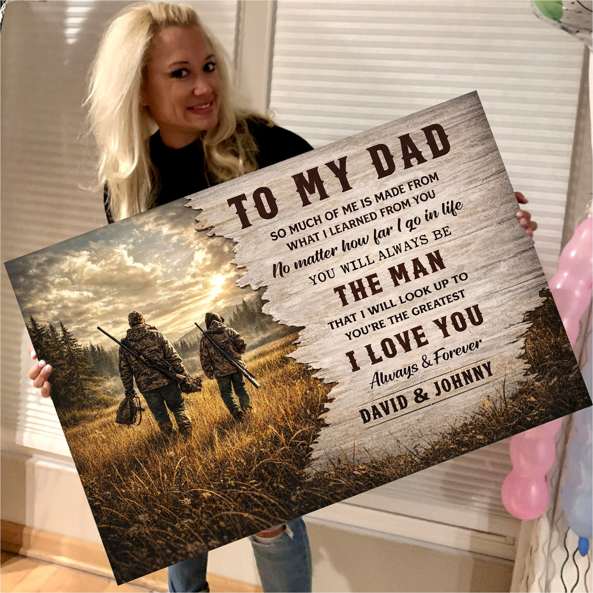 To My Dad Hunting Canvas Print, Personalized Dad Hunter Canvas Decor