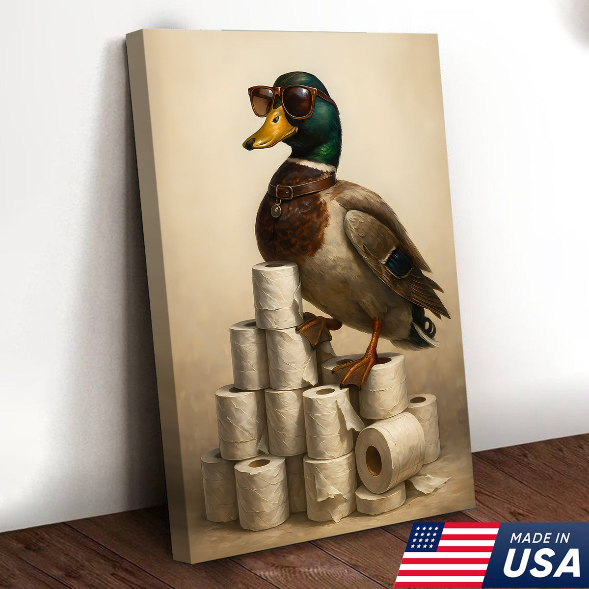 Funny Cool Duck Wall Art Canvas – Cool Bathroom Wall Art for Men, Toilet Humor Gift