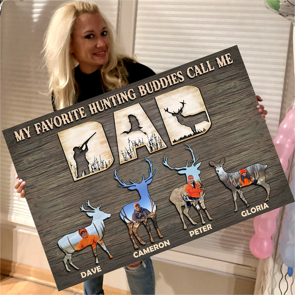 Personalized Hunting Dad Photo Wall Art Canvas - Custom Deer Family Name Plaque
