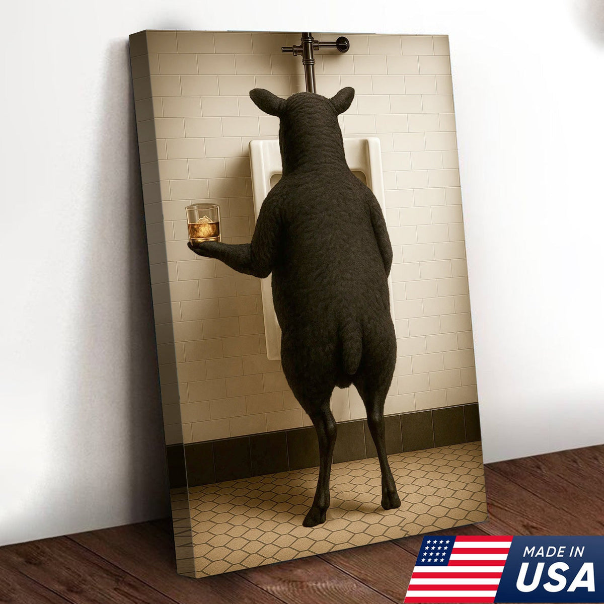 Funny Black Sheep Bathroom Wall Art, Drinking Sheep Humor Canvas Print