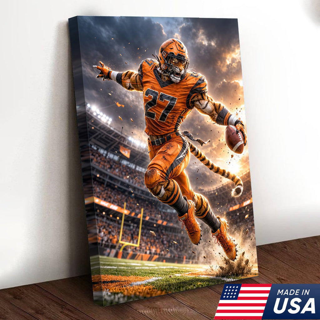 Tiger Football Athlete Canvas Wall Art – Action Stadium Sports Print