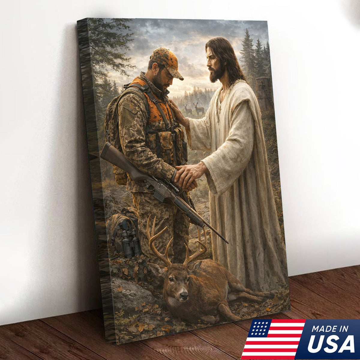 Jesus Hunting Canvas, Christian Hunter Wall Art, Faith Deer Decor