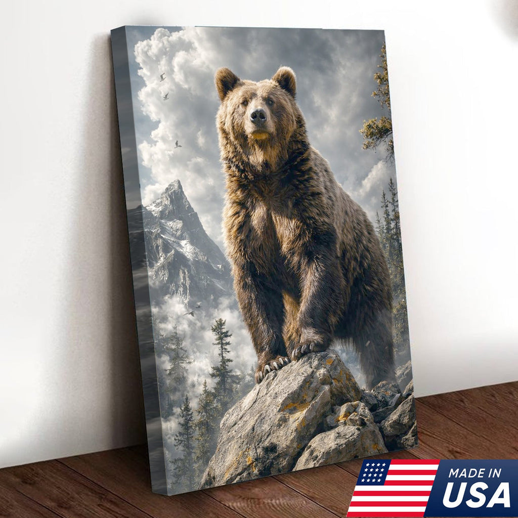 Majestic Bear Canvas Wall Art – Mountain Wilderness Animal Decor for Rustic Home