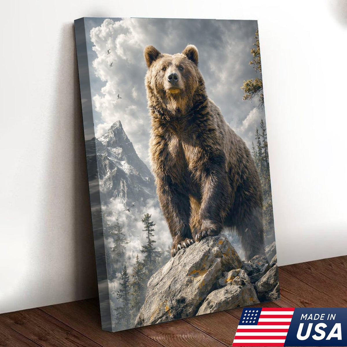 Majestic Bear Canvas Wall Art – Mountain Wilderness Animal Decor for Rustic Home