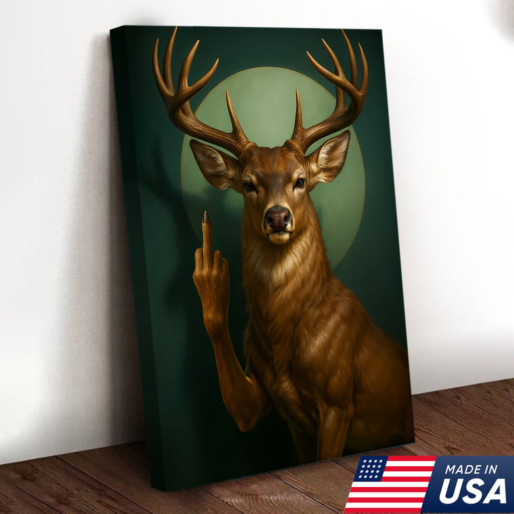 Funny Fukin Deer Wall Art – Sarcastic Wildlife Canvas for Hunters, Man Cave & Cabin Decor