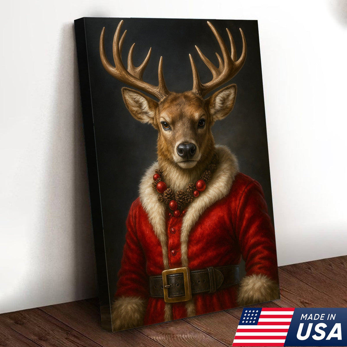 Vintage Christmas Deer Portrait Wall Art Canvas – Red Coat product image 4