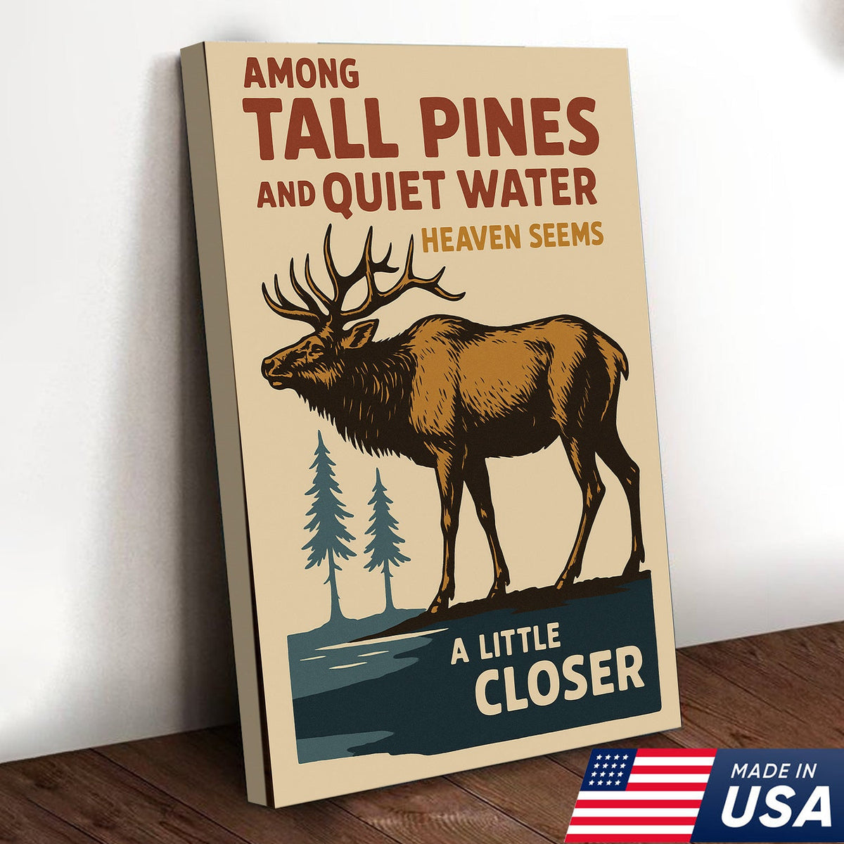 Set Of 3 Vintage Cabin Canvas Wall Art – Elk, Fish & Duck Retro Posters for Lake House & Lodge Decor