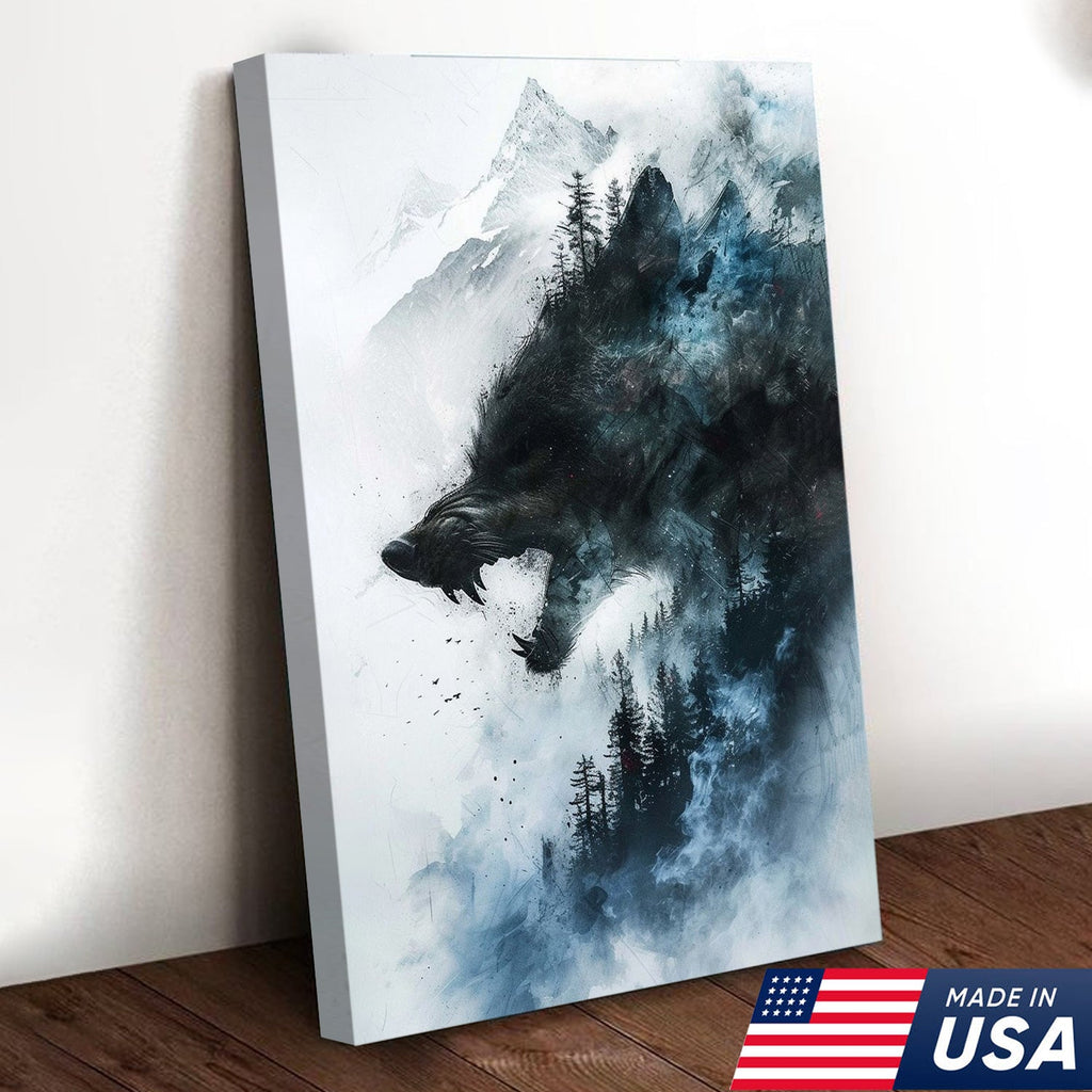 Wolf Forest Canvas Wall Art – Wild Wilderness Mountain Decor – Rustic Cabin & Lodge Artwork