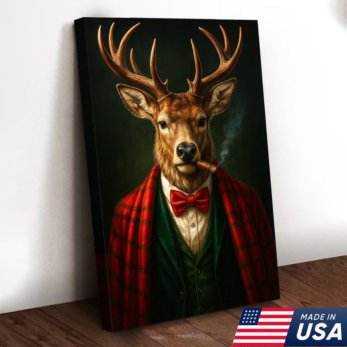Smoking Deer Wall Art, Gentleman Buck Portrait, Rustic Cabin Decor, Funny Cigar Deer Print