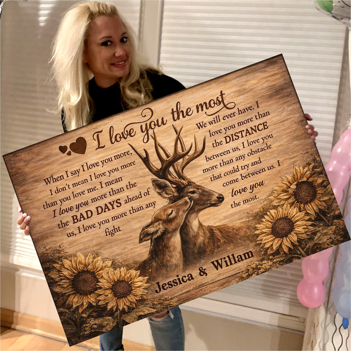 Personalized I Love You the Most Deer Canvas Wall Art, Custom Couple Love Quote Artwork