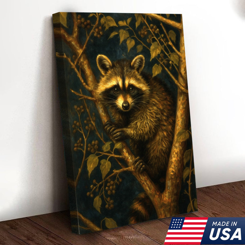 Raccoon Canvas Wall Art – Forest Night Wildlife, Rustic Lodge Decor, Gift for Animal Lovers