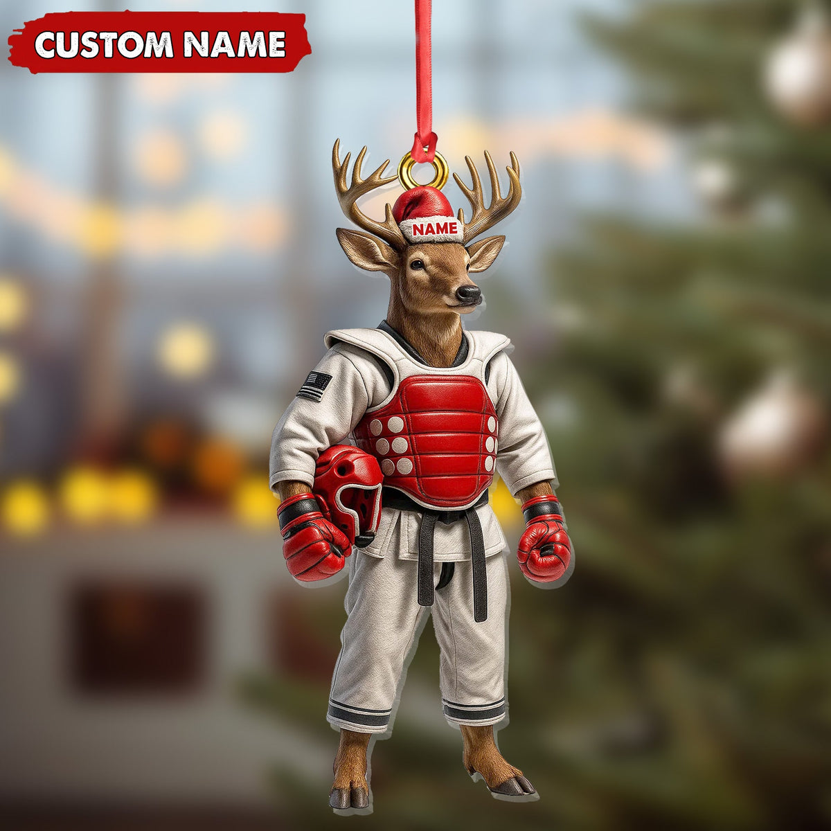 Custom Name Deer Karate Ornament, Taekwondo Christmas Gift Decor