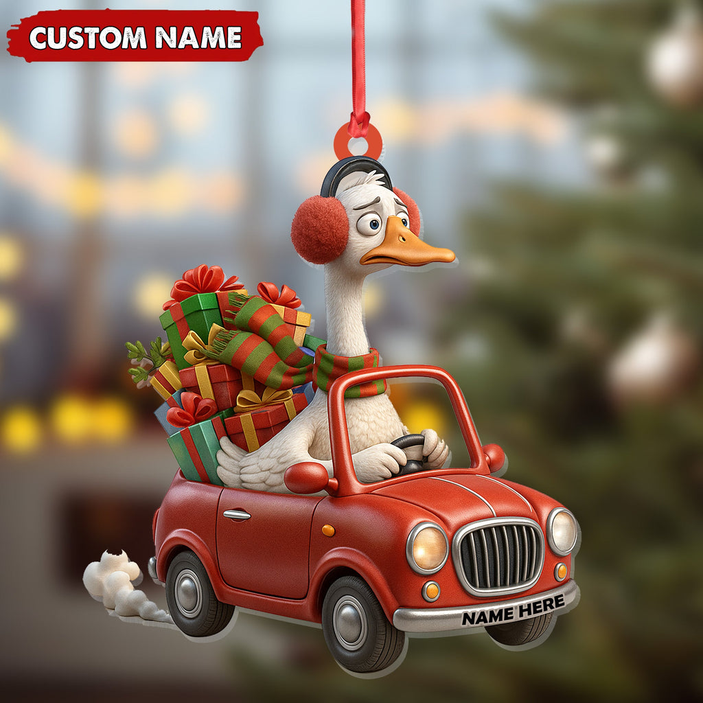 Personalized Funny Goose Driving Car Acrylic Christmas Ornament - 3D Christmas Decor Gift for Hunters & Outdoorsmen