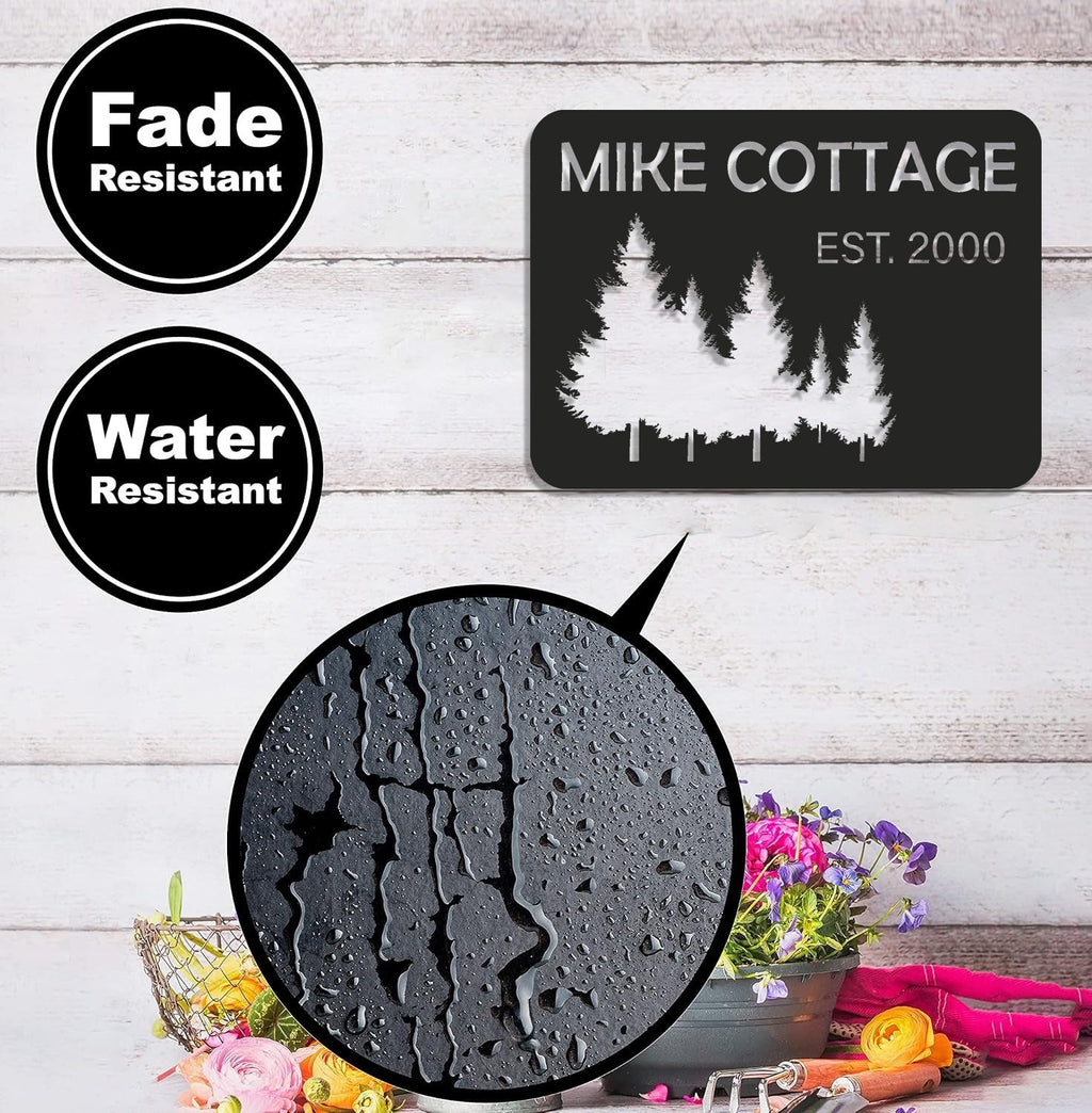 Personalized Forest Metal Sign WITH LED/WITHOUT LED - Rustic Cabin Name Sign With Pine Trees