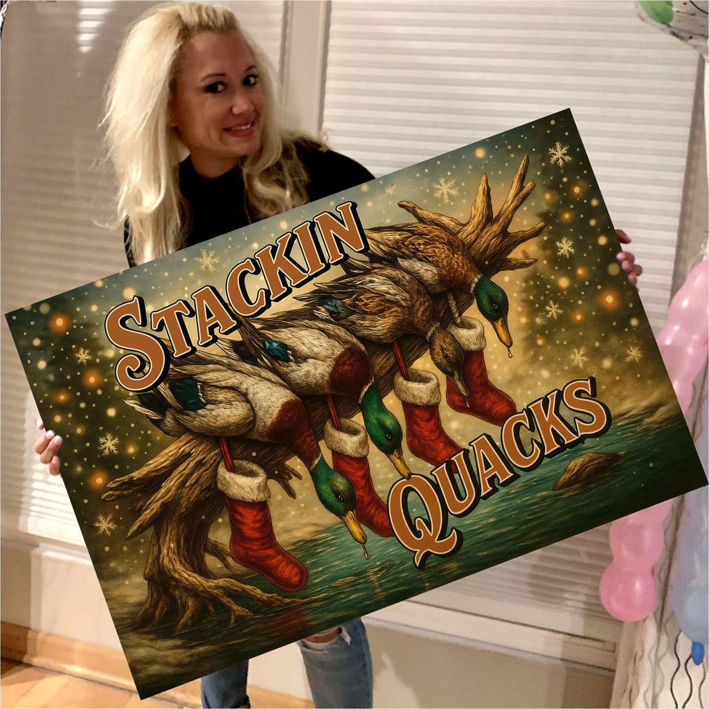 Stackin Quacks Canvas Wall Art, Funny Duck Hunting Christmas Decor
