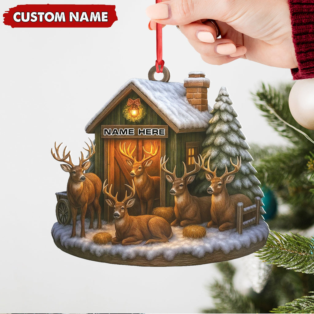Personalized Acrylic Deer Family Christmas Ornament – Rustic Holiday Cabin Decor for Hunters & Wildlife Lovers