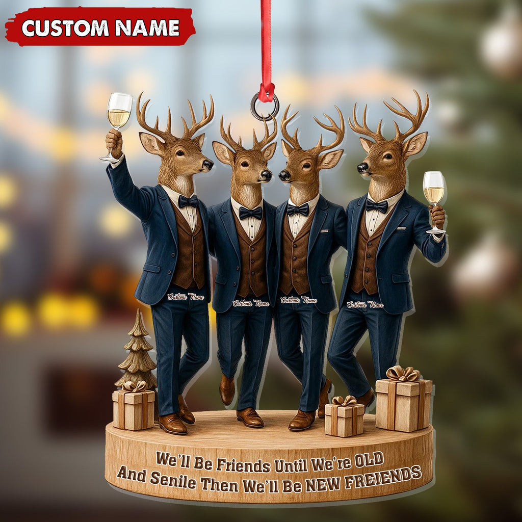 Personalized Friends Christmas Ornament, Funny Deer Best Friend Gift, Custom Name Tuxedo Buddy Keepsake