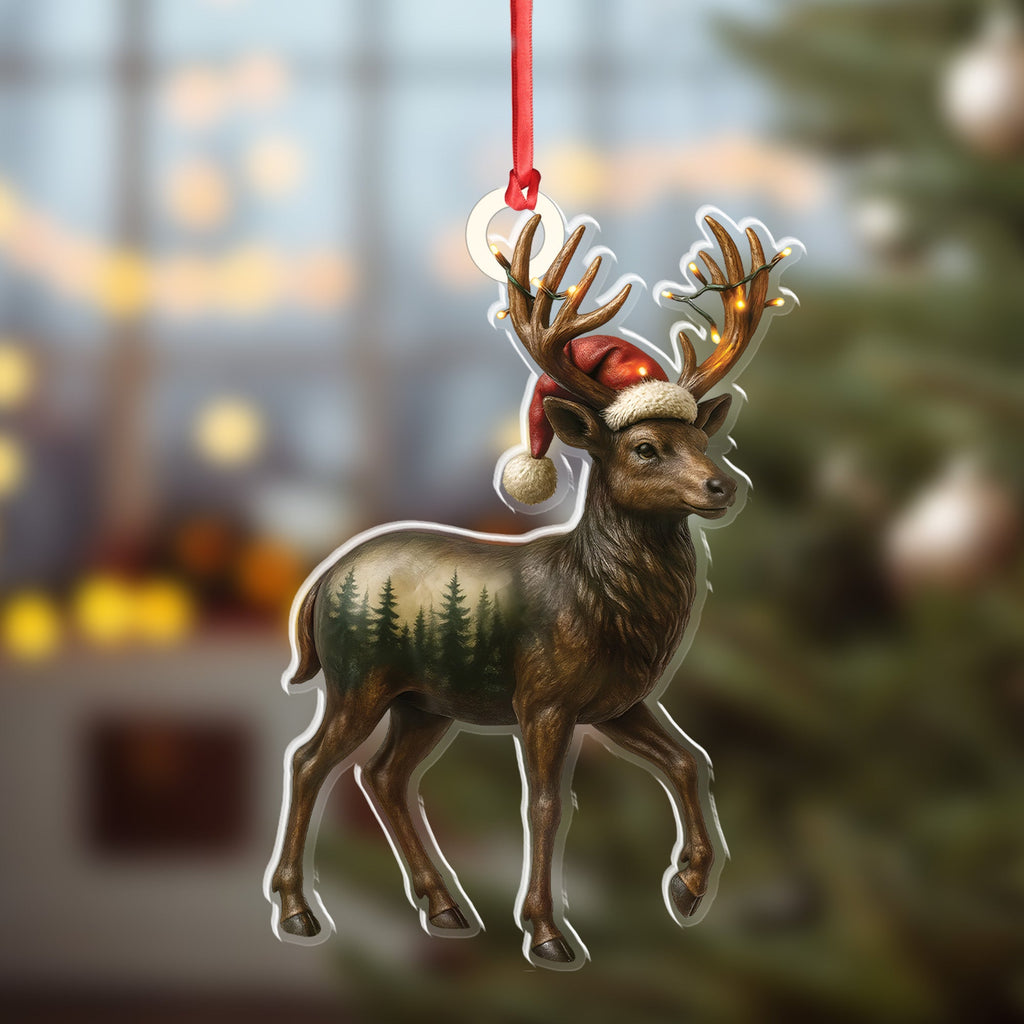 Rustic Deer Christmas Ornament, Woodland Reindeer Holiday Tree Decoration
