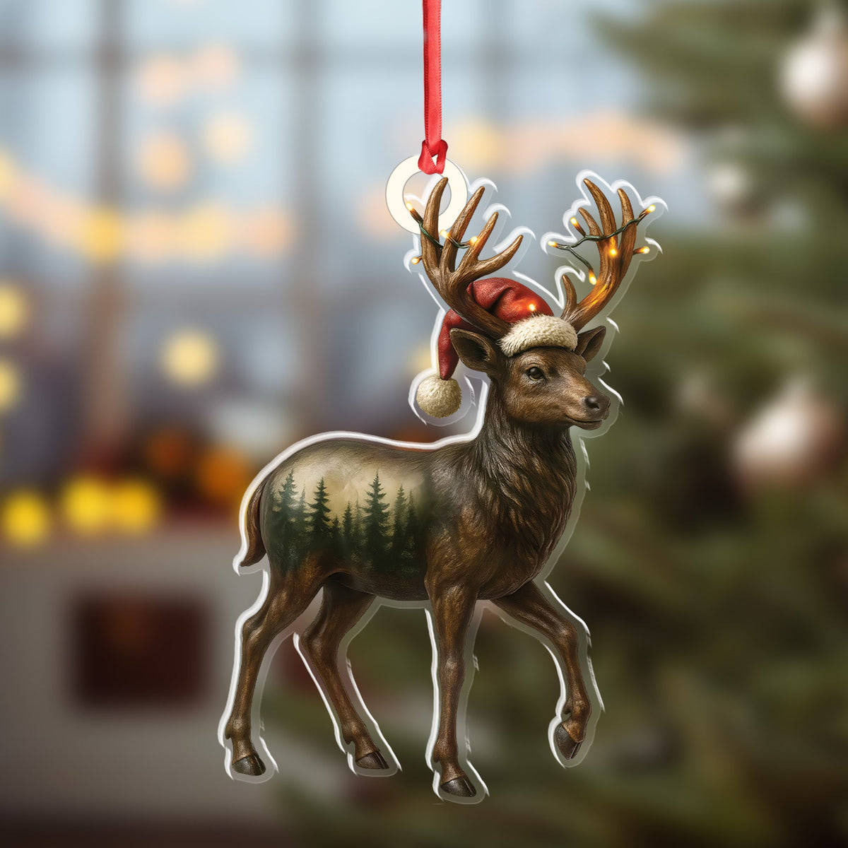 Rustic Deer Christmas Ornament, Woodland Reindeer Holiday Tree Decoration
