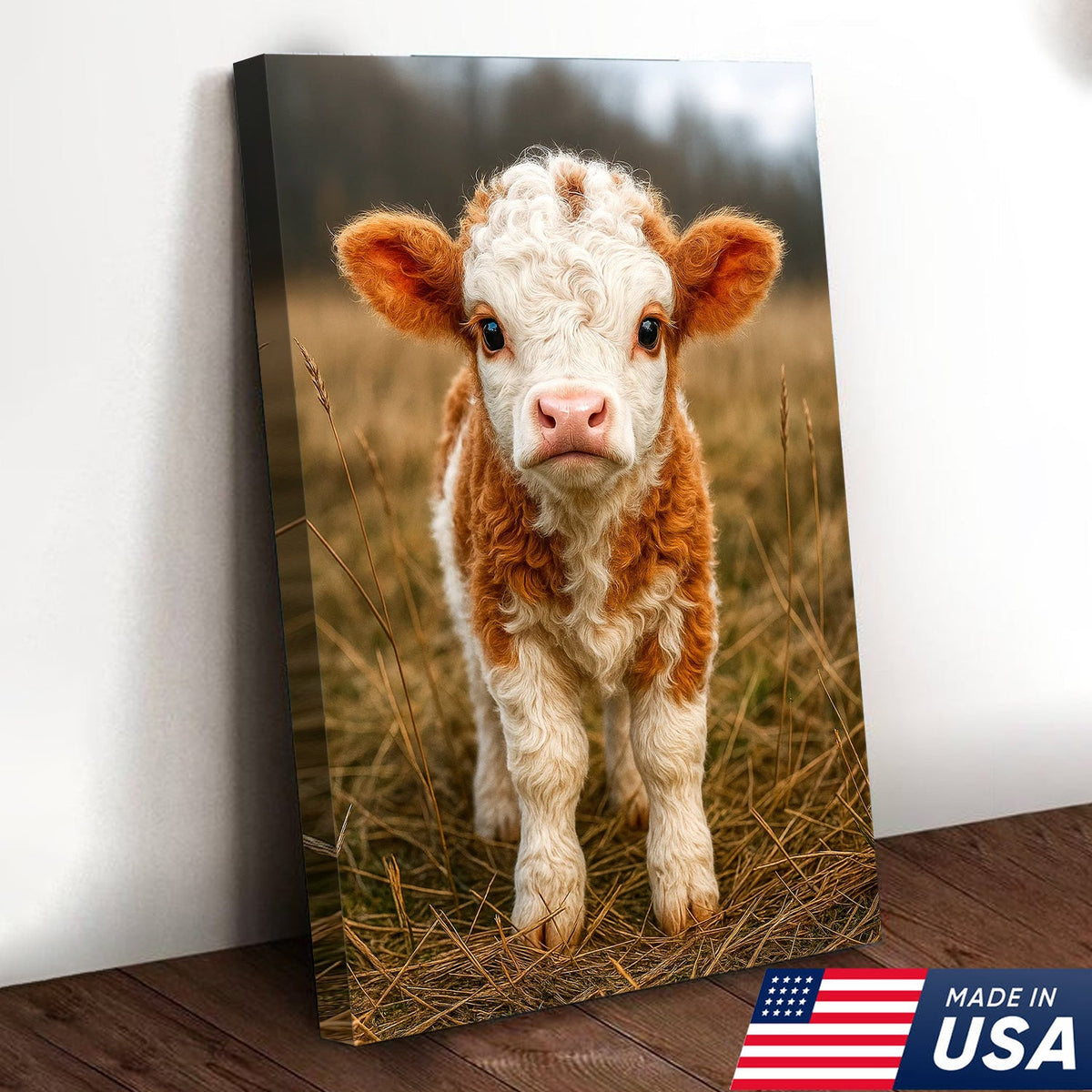 Cute Highland Cow Calf Canvas Art – Adorable Baby Cow Portrait