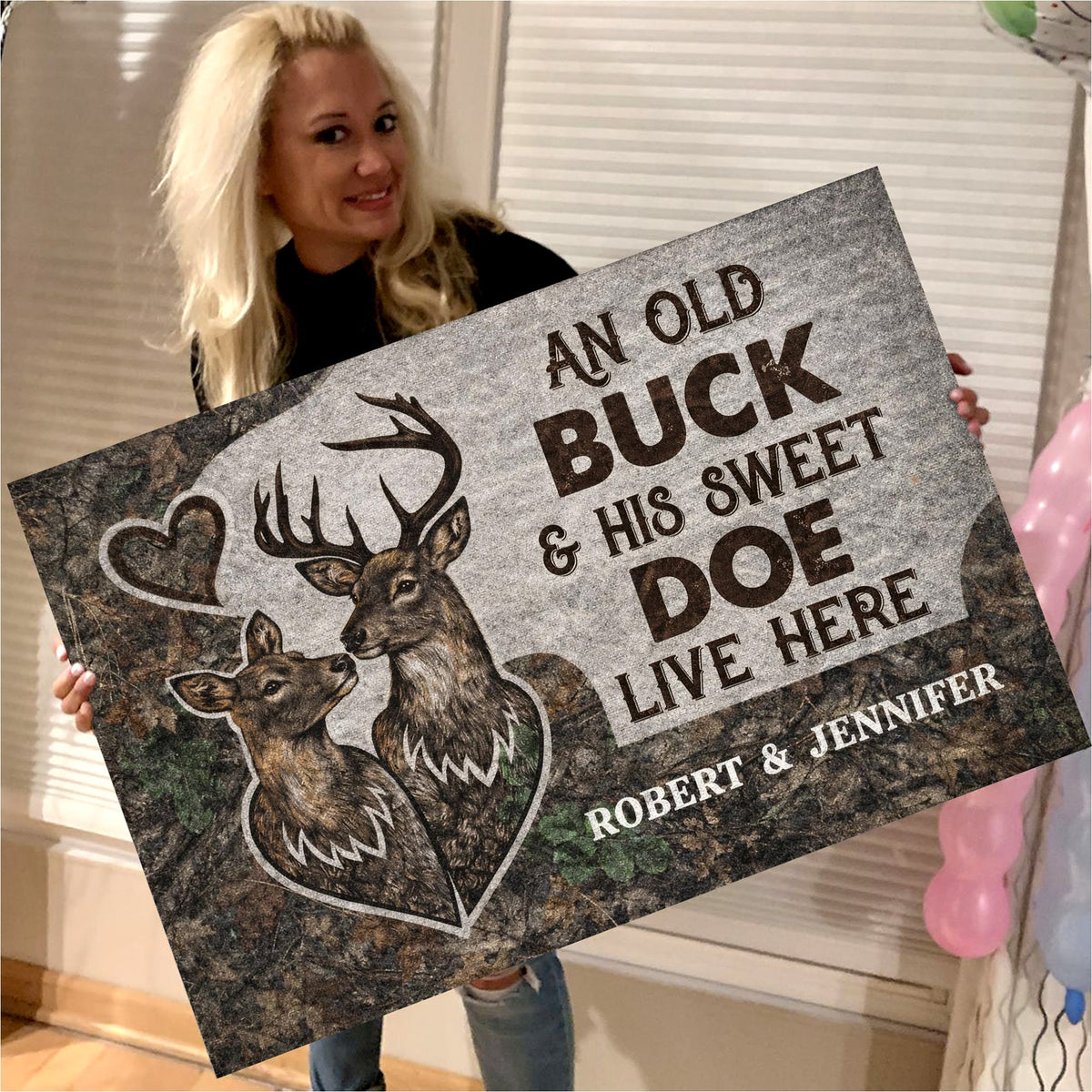 Personalized Old Buck and Sweet Doe Canvas Wall Art, Custom Deer Couple Rustic Woodland Love Decor